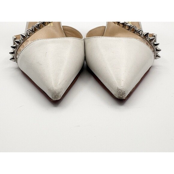 Christian Louboutin Spike Cross 100 White Stud Strap Heels Pumps Sz EU 36.5 - Picture 10 of 11
